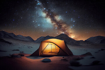 Fototapeta na wymiar Camping in the mountains under the stars. Generative Ai
