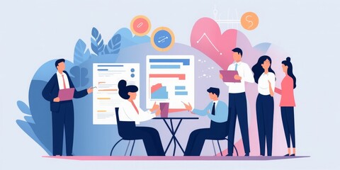 Discussion about a new business plan. Project. Brainstorming. Business illustration, Generative AI