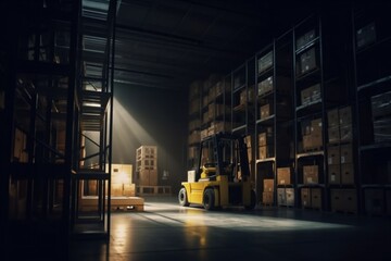 cargo sun storage distribution delivery transportation logistic box forklift warehouse. Generative AI.