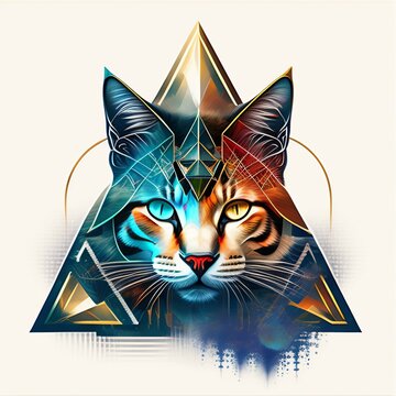 logo cat, t-shirt, simetrical design, geometric, intricate design