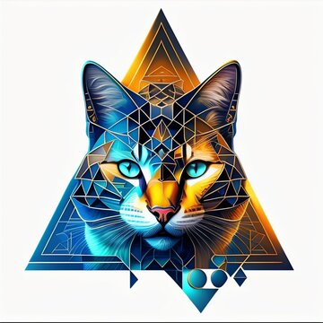 logo cat, t-shirt, simetrical design, geometric, intricate design