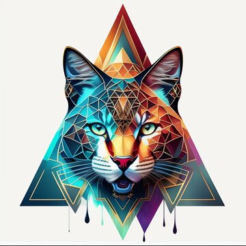 logo cat, t-shirt, simetrical design, geometric, intricate design