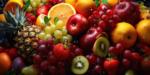 Naklejka na ściany i meble AI Generated. AI Generative. Photo illustration of mix eco organic healthy fruits and berry. Graphic Art
