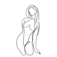 Continuous line, one line, beautiful woman swimwear fashion summer happy hand drawn illustration vector