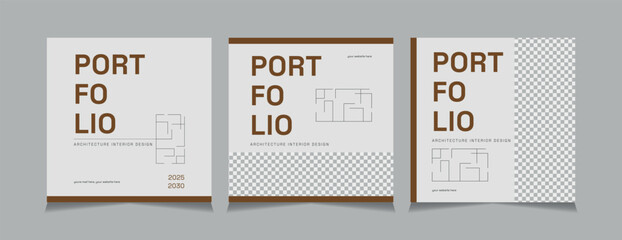Set of social media post for architecture, simple black and white architecture square post design