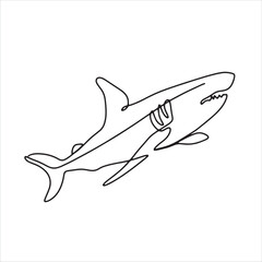 continuous line one line aquatic animal shark hand drawn illustration vector