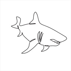 continuous line one line aquatic animal shark hand drawn illustration vector