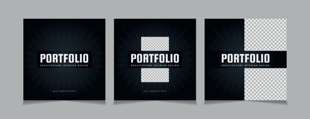 Set of social media post for architecture, simple black and white architecture square post design