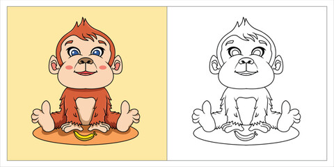 Monkey Coloring Book for Kids 2D Cartoon Style