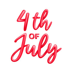 4th of July. USA Independence Day. 4th of July typography illustration. Red shiny 3d inscription, isolated on white background. Vintage lettering Design. 3D Vector icon