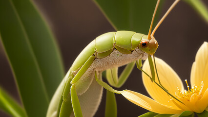 Mante religieuse sur une fleure jaune.