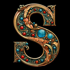 Capital letter in art nouveau style. Made with Generative AI.