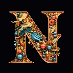 Naklejka premium Capital letter in art nouveau style. Made with Generative AI.