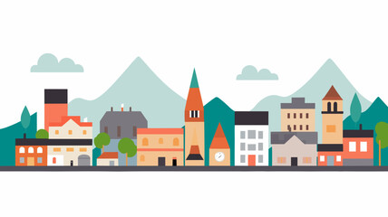 Swiss town skyline retro art banner - minimalistic flat vector art