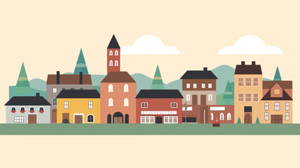 Swiss town skyline retro art banner - minimalistic flat vector art