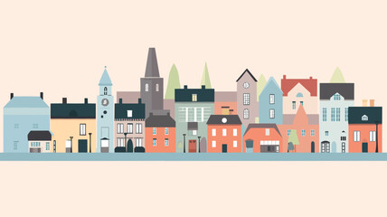 Swiss town skyline retro art banner - minimalistic flat vector art