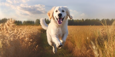 Running dog in garden, generative ai