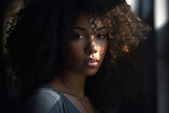 a black female with curly hair in the style of voluminous mass with Generative AI