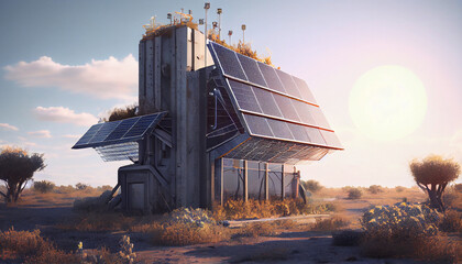 Beautiful alternative energy plant with solar panels Ai generated image