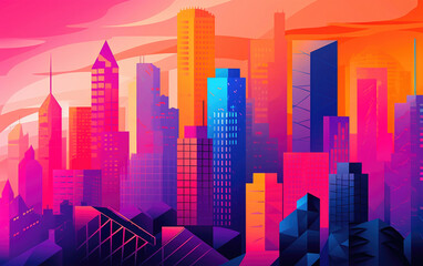 Obraz premium Colored skyscrapers with unique, eye-catching designs that make the cityscape. Generative AI