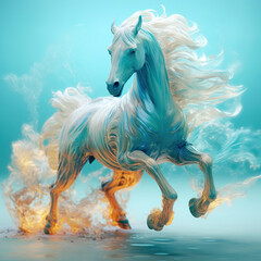 Naklejka na ściany i meble white abstract horse running in the water