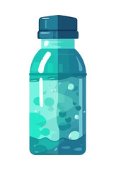 Transparent glass bottle with blue liquid