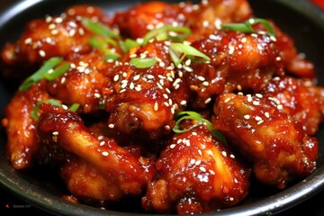 Dakgangjeong is a deep-fried crispy chicken dish glaze Food photography