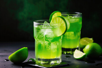 Fototapeta premium Cool lime drink in glasses. Generative AI