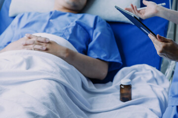 Male patient having consultation with doctor or psychiatrist who working on diagnostic examination on men's health disease or mental illness in medical clinic or hospital mental health service center