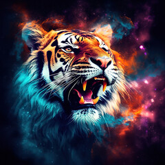 tiger in the nebula sky
