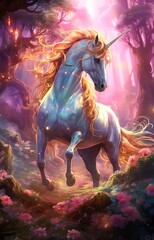 Unicorn in the fairy forest