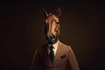 Business horse, brown background. Generative AI