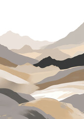 Simple and modern neutral art in the style of mountains. Nordic background in pastel color. Simple abstract landscape art. Realistic 3D illustration. Generative AI