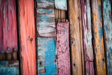 Old weathered colorful wooden panels, created with generative AI
