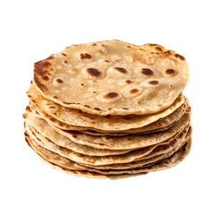 Traditional chapati tortillas isolated on transparent background, created with generative AI