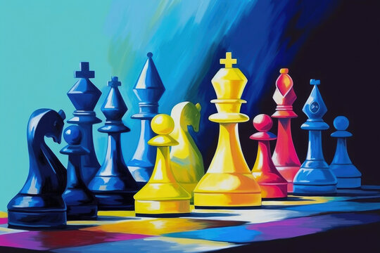 Colorful oil painting chess art. Generative AI