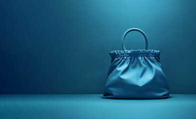 women handbag on a blue background. Female fashion bag isolated on blue background with copy space. female bag. blue handbag. ladies bag. Generative Ai