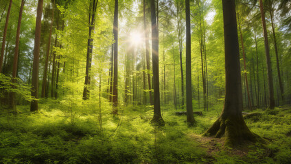 Fototapeta na wymiar rays of light in the forest