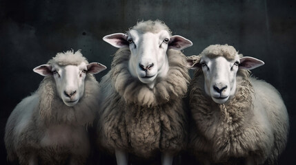 Obraz premium herd of sheep. Sheep with a solid background. eid ul adha post. eid al adha banner. three sheeps. Generative AI