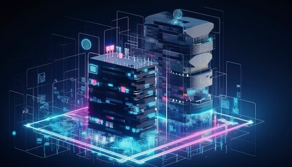 Development architecture computer systems of a smart building. Design modern building construction with ai controls. Project smart house construction with artificial intelligence, generate ai