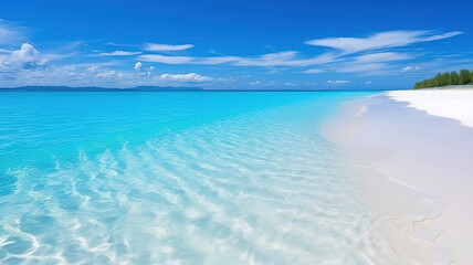 Blue sky and transparent ocean water at idyllic beach close to Siargao island. Generative ai