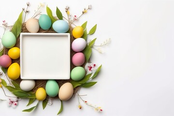 Naklejka na ściany i meble eggs with flowers and frame 