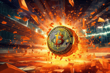 Bitcoin in Dynamic Abstract Environmen, Bitcoin Shining in Abstract Chaos
