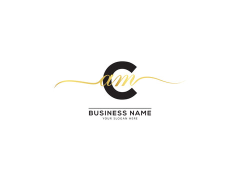 Feminine signature CAM acm logo letter vector with white background