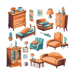 Mid century furniture flat modern icons design