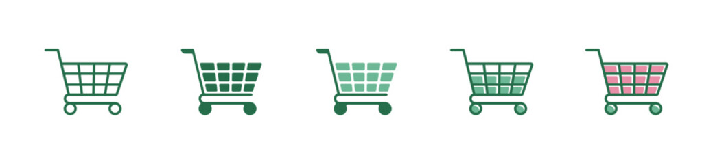Shopping cart icons in a variety of different styles of buy or sell product illustration signs for online store web or app template symbol