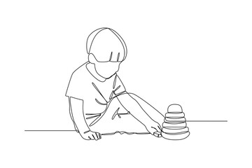Single one-line drawing children playing array. Children playing with toys concept. Continuous line drawing illustration