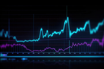 Business market charts with light neon effects, soundwaves. Generative AI