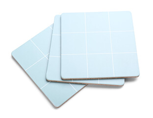 Blue drink coasters isolated on white background