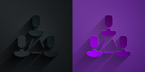 Paper cut Business hierarchy organogram chart infographics icon isolated on black on purple background. Corporate organizational structure graphic elements. Paper art style. Vector